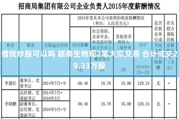 借钱炒股可以吗 颖泰生物现2笔大宗交易 合计成交29.33万股